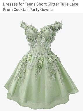 Light Green Floral Appliqué Tulle Cocktail Dress